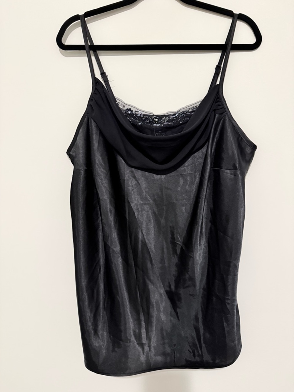 Lane Bryant Black Beaded Satin Cowl Neck Camisole
